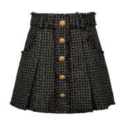 Zwart Goud Tweed Geplooide Minirok Balmain , Black , Dames