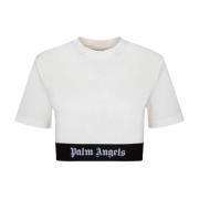 Wit Logo Band T-Shirt Palm Angels , White , Dames