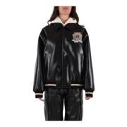 Imitatieleren jas met geribde manchetten Msgm , Black , Dames