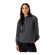 Rosalie Blouse Zwart Smock Manchet IN Front , Black , Dames