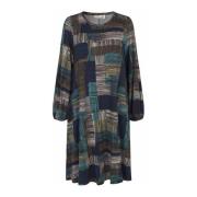 Abstract Print Jurk met Pofmouwen Masai , Multicolor , Dames