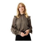 Vrouwelijke Blouse met Ruchedetails IN Front , Brown , Dames