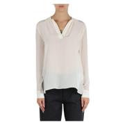 V-hals viscose blouse met logopatch Armani Exchange , White , Dames