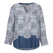 V-hals Blouse met Print en Knopen Frapp , Blue , Dames