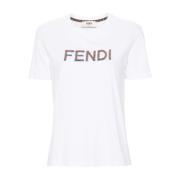 Paillet Logo Crew Neck T-shirt Fendi , White , Dames