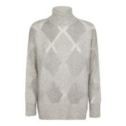 Argyle Wol Mohair Polo Hals Trui Brunello Cucinelli , Gray , Dames