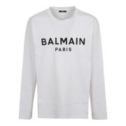 Klassiek Wit Katoenen T-shirt Balmain , White , Heren