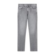 Denim Logo Jeans Frayed Edge Versace , Gray , Heren