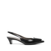 Zwarte Gepolijste Leren Slingback Hakken Roberto Festa , Black , Dames