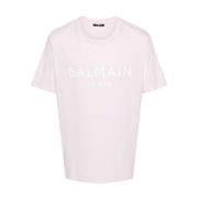 Roze Wit Logo Print T-shirt Balmain , Pink , Heren