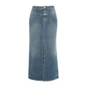 Denim Rok met Centrale Split Closed , Blue , Dames