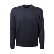 Blauwe Wol Crew-Neck Sweater Zanone , Blue , Heren