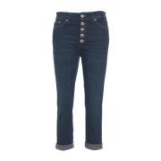 Opgerolde Cropped Jeans met Logo Tag Dondup , Blue , Dames