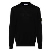 Gecertificeerde RWS wol ronde hals trui Stone Island , Black , Heren