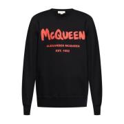 Zwarte Logo Print Crew Neck Sweater Alexander McQueen , Black , Heren