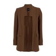 Bruine Linnen Viscose Blazer Jas Plain Units , Brown , Dames