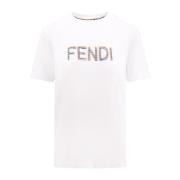 Pailletdetail Katoen Crew-neck T-shirt Fendi , White , Dames