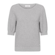 Grijs Melange Gebreide Pullover Trui Cream , Gray , Dames