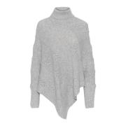 Lichtgrijs Melange Turtleneck Poncho Gebreid Cream , Gray , Dames