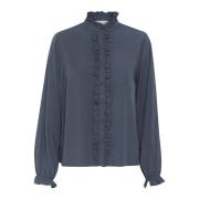 Frill Shirt Bluser Ombre Blue Cream , Blue , Dames