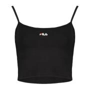 Zwarte Vrouwen Geborduurde Top met Dunne Bandjes Fila , Black , Dames