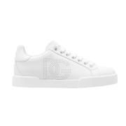 Witte Perforated Logo Leren Sneakers Dolce & Gabbana , White , Dames