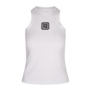 Witte Tanktop met Retro Logo Balmain , White , Dames