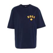 Blauw Logo Patch Crew Neck T-shirt Dsquared2 , Blue , Heren