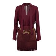 Bordeaux Georgette Shirt Minijurk met Franje Elisabetta Franchi , Red ...