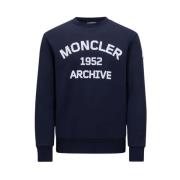 Gedrukte Sweatshirt Navy Fleece Mix Moncler , Blue , Heren