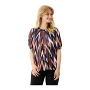 Joyce Blouse 1/2 Mouw Mocca IN Front , Multicolor , Dames