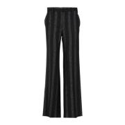 Zwarte Wijde Pijp Wollen Broek Msgm , Black , Dames