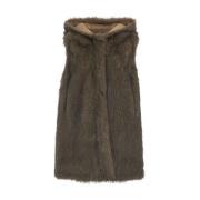 Faux Fur Hooded Vest Bully , Brown , Dames