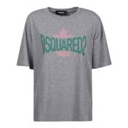 Grijze Melange Blad T-Shirt Dsquared2 , Gray , Dames