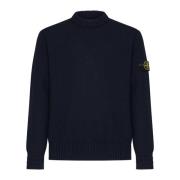 Blauwe Crew Neck Sweater Logo Badge Stone Island , Blue , Heren