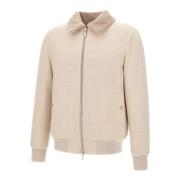 Wollen Jas met Shearling Kraag Eleventy , Beige , Heren