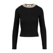 Tweekleurig Katoenen Jersey T-shirt Msgm , Black , Dames