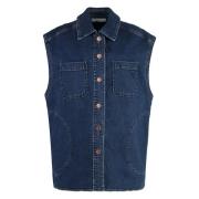 Denim Vest met Leren Details See by Chloé , Blue , Dames