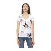 Korte Mouw V-hals T-shirt - Frontprint Trussardi , White , Dames