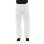 Chino broek met knoop en rits Baldinini , White , Heren