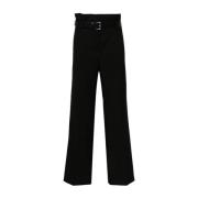 Gabardine Wide Leg Trousers Prada , Black , Dames