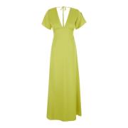 Groene Korte Mouw Lange Jurk Plain Units , Green , Dames