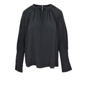 Chiffon Blouse, Losse Pasvorm, Elegante Stijl Pinko , Black , Dames