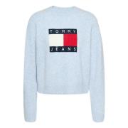 Heldere Blauwe Relaxte Pasvorm Sweater Tommy Hilfiger , Blue , Dames