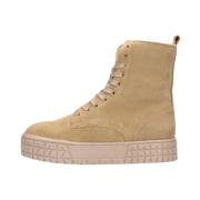 Beige Suède Enkellaarzen met Plateauzool Hip , Beige , Dames