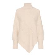 Turtleneck Poncho Gebreid Oat Melange Cream , Beige , Dames