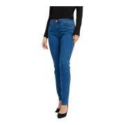 Indigo Blue Denim Straight Leg Jeans Cream , Blue , Dames