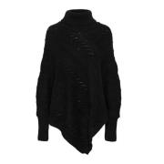 Zwarte Coltrui Poncho Trui Cream , Black , Dames