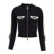 Zwart Gebreid Sweatshirt met Capuchon Elisabetta Franchi , Black , Dam...