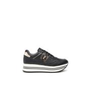 Zwarte leren platform sneakers voor vrouwen Nerogiardini , Black , Dam...